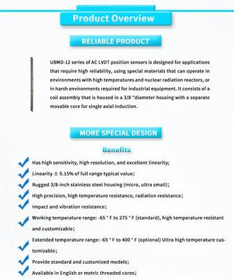 Industrial Grade UBMD-12Y High Precision Linear Displacement Sensor LVDT for 24VDC Input
