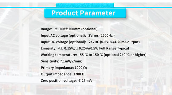 Industrial Grade UBMD-12Y High Precision Linear Displacement Sensor LVDT for 24VDC Input